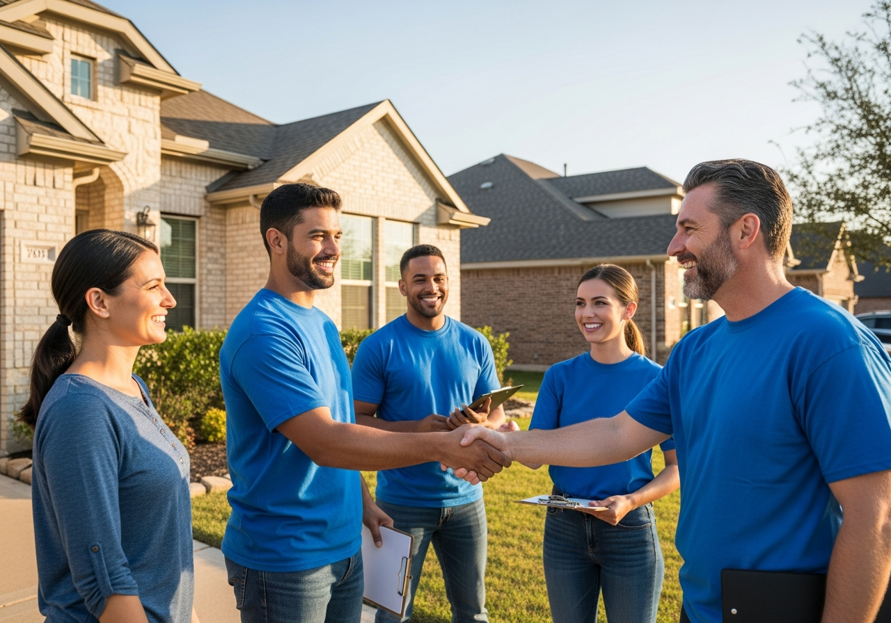 ARS Restoration Services team meeting happy homeowners in Dallas, TX