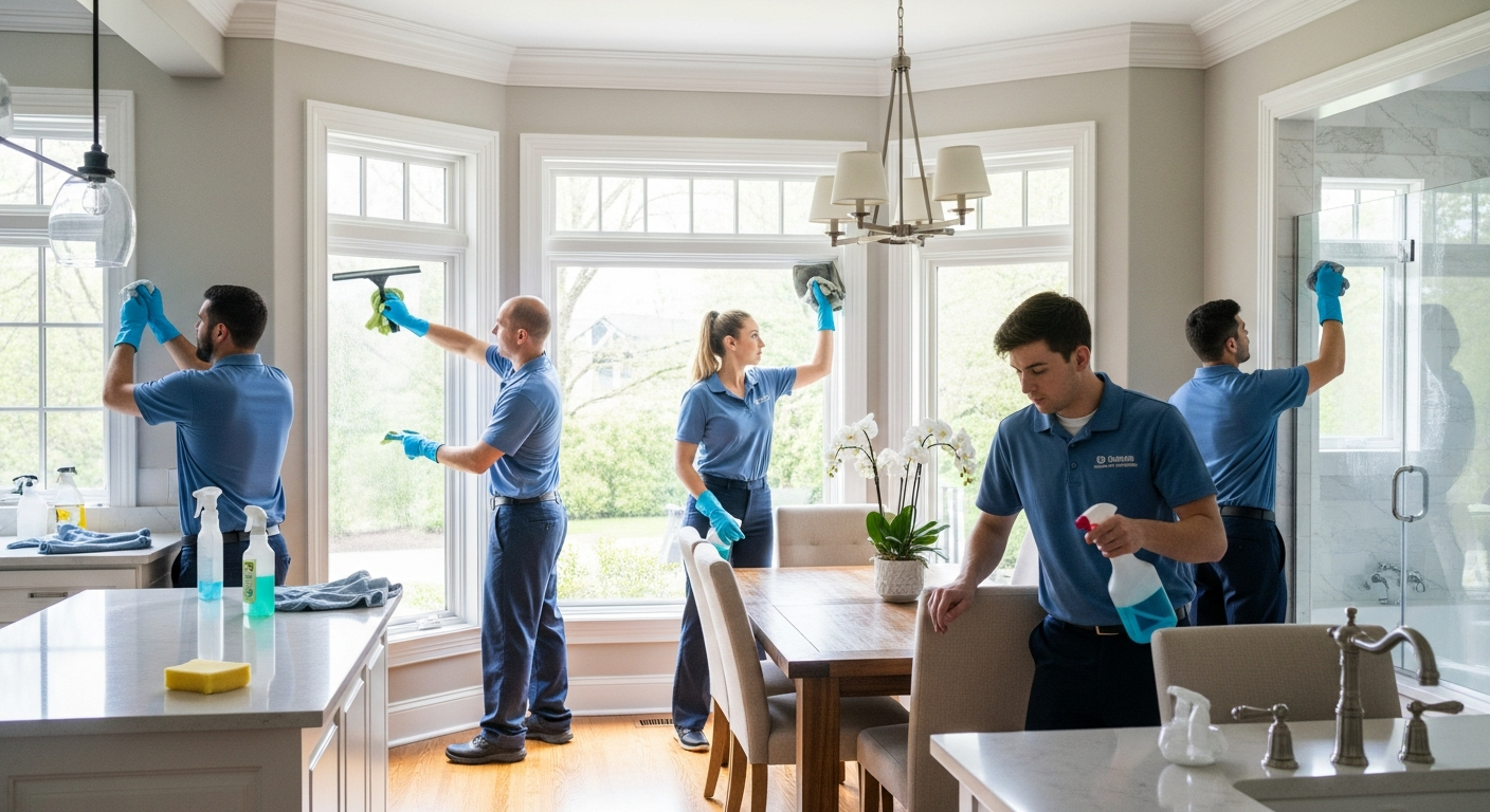 Professional cleaning team refreshing upholstery in a Dallas home