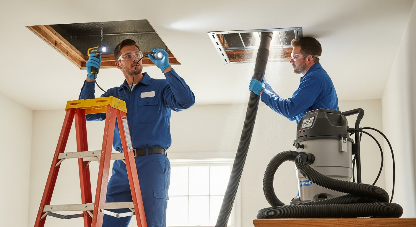 HVAC technician cleaning air ducts in a North Texas home