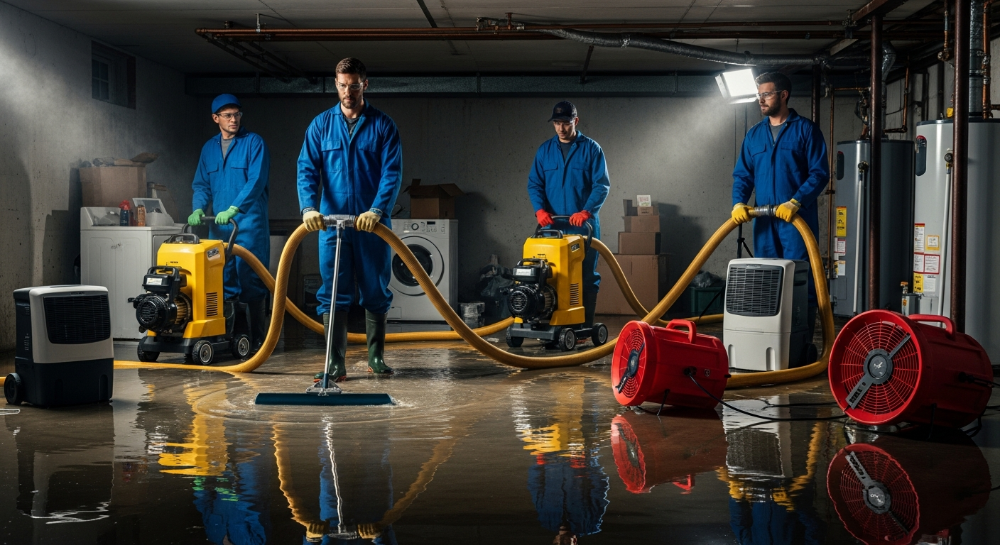 Water extraction team responding to flood damage in a Dallas home